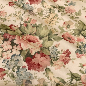 Tecido Tricoline Digital Floral Romântico Grande Fundo Claro (Coleção Floral Vintage)