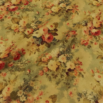 Tecido Tricoline Digital Floral Romântico Médio Fundo Claro (Coleção Floral Vintage)