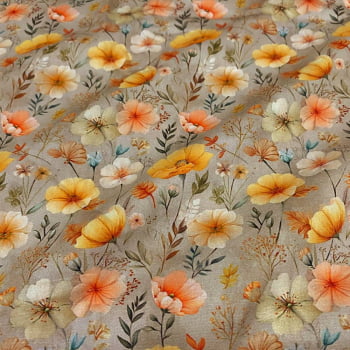 Tecido Tricoline Digital Flores de Outono 