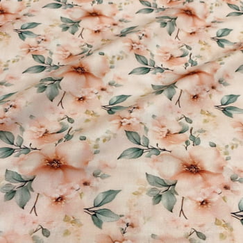 Tecido Tricoline Digital Flores Salmao Tecido Tricoline Digital Flores Salmao