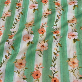 Tecido Tricoline Digital Listras Floridas Coleção Dreamy   Tecido Tricoline Digital Listras Floridas Coleção Dreamy