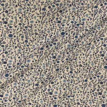 Tecido Tricoline Mini Floral Vintage Azul