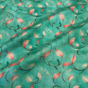 Tecido Tricoline Digital Ramos e Folhas Coleção Dreamy  