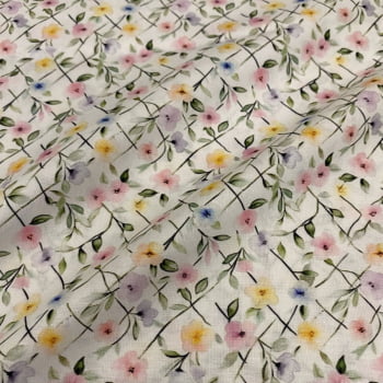 Tecido Tricoline Digital Treliça Floral Colorido