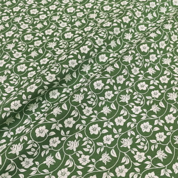 Tecido Tricoline Floral Entrelaçado Verde Angra