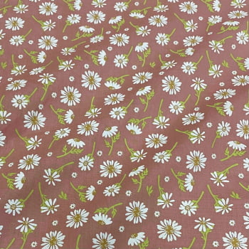 Tecido Tricoline Floral Margarida Fundo Rose