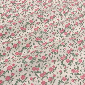 Tecido Tricoline Floral Mini Rosas Fundo Cru Marfim Tecido Tricoline Floral Mini Rosas Fundo Cru Marfim