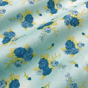 Tecido Tricoline Floral Pequeno Azul (I LOVE ROSES)  