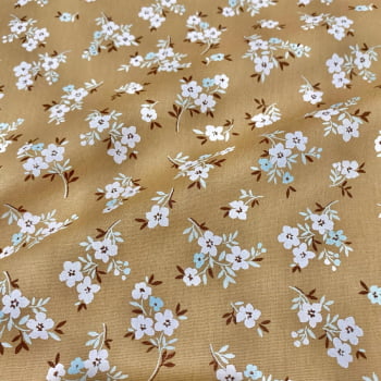 Tecido Tricoline Floral Ramalhete de Flor Fundo Marrom