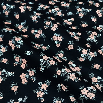 Tecido Tricoline Floral Ramalhete de Flor Fundo Preto