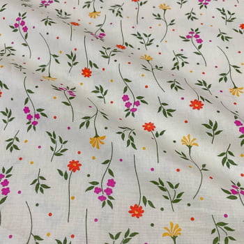 Tecido Tricoline Floral Ramo de Flores Fundo Cru