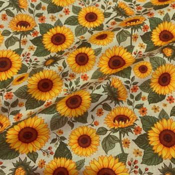 Tecido Tricoline Flores Girassol Fundo Cru Tecido Tricoline Flores Girassol Fundo Cru