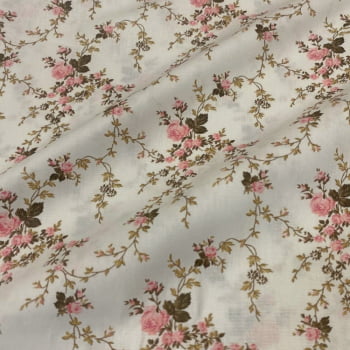 Tecido Tricoline Mini Floral e Folhas Romântico Rosa Claro Tecido Tricoline Mini Floral e Folhas Romântico Rosa Claro