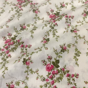 Tecido Tricoline Mini Floral e Folhas Romântico Rosa Pink Tecido Tricoline Mini Floral e Folhas Romântico Rosa Pink