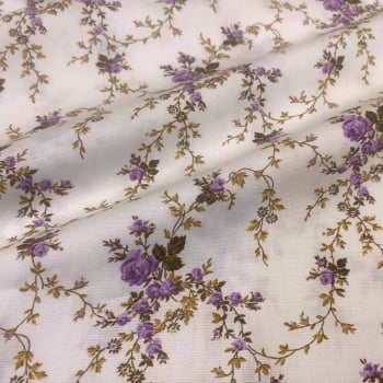 Tecido Tricoline Mini Floral e Folhas Romântico Roxo Tecido Tricoline Mini Floral e Folhas Romântico Roxo