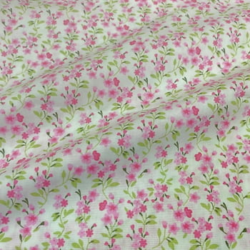 Tecido Tricoline Mini Floral Fofo Rosa Fundo Branco Tecido Tricoline Mini Floral Fofo Rosa Fundo Branco