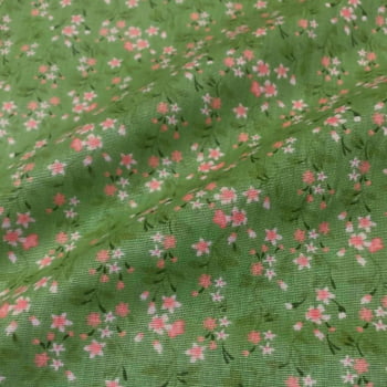 Tecido Tricoline Mini Floral Fofo Rosa Fundo Verde Tecido Tricoline Mini Floral Fofo Rosa Fundo Verde