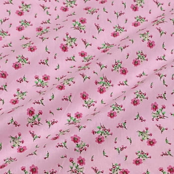Tecido Tricoline Mini Floral Pink Fundo Rosa