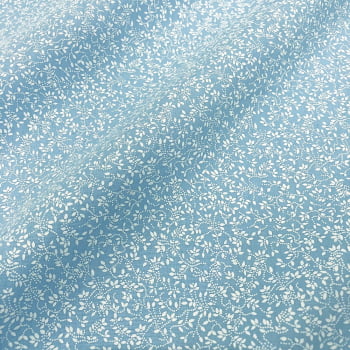 Tecido Tricoline Mini Folhas Azul Claro