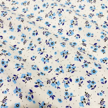 Tecidos Tricoline Mini Floral Azul Fundo Branco