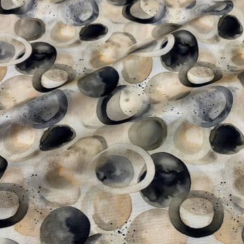 Tecido Tricoline Digital Circulos Coleção Dusty Black Tecido Tricoline Digital Circulos Coleção Dusty Black