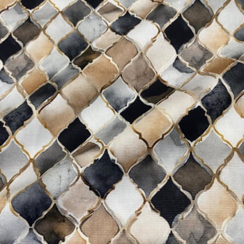 Tecido Tricoline Digital Geométrico de Leques Coleção Dusty Black