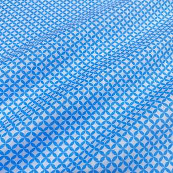Tecido Tricoline Geometrico Flor Azul Fundo Branco Tecido Tricoline Geometrico Flor Azul Fundo Branco