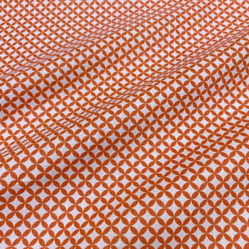 Tecido Tricoline Geometrico Flor Laranja Fundo Branco Tecido Tricoline Geometrico Flor Laranja Fundo Branco