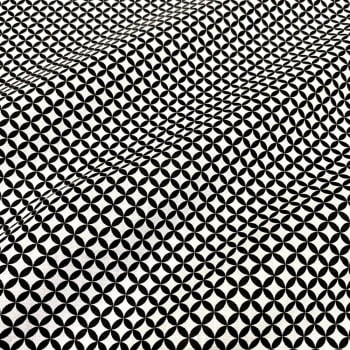 Tecido Tricoline Geometrico Flor Preto Fundo Branco