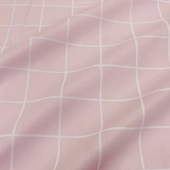 Tecido Tricoline Quadrados Grande Grid Rosa Bebe