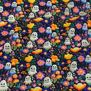 Tecido Tricoline Digital 3D Fantasmas e floral halloween