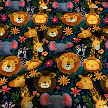 Tecido Tricoline Digital Safari Noturno Coleção Fauna e Flora