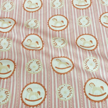 Tecido Tricoline Balanço de Cavalinho Rosa Bebe