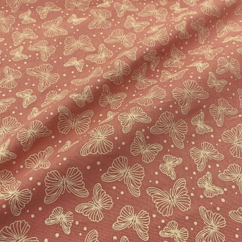 Tecido Tricoline Borboletas Fundo Rose
