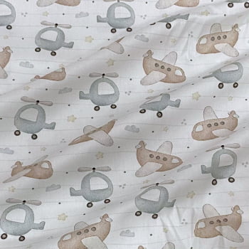 Tecido Tricoline Digital Avião e Helicoptero Aura Flow