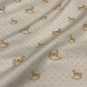 Tecido Tricoline Digital Balanco de Cavalinho de Madeira Coleção Dupla Fofura