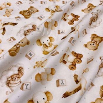 Tecido Tricoline Digital Bichinhos e Artigos Quartinho de Bebe