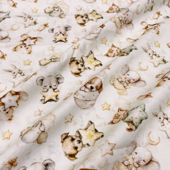 Tecido Tricoline Digital Bichinhos e Pets de Bebe