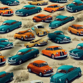 Tecido Tricoline Digital Carros Coloridos Coleção Old Car 