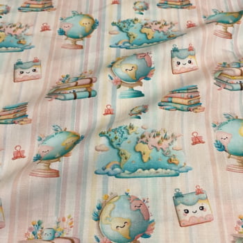 Tecido Tricoline Digital Globos Coleção Volta às Aulas