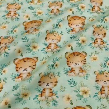 Tecido Tricoline Digital Tigres Fofos Coleção Cute Safari Tecido Tricoline Digital Tigres Fofos Coleção Cute Safari