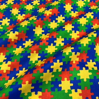 Tecido Tricoline Quebra-Cabeça Colorido