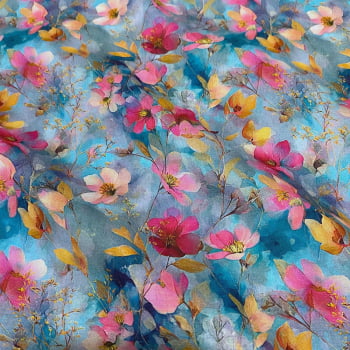Tecido Tricoline Digital Floral Aquarela Rosa Amarelo Azul (Joias da Natureza) Tecido Tricoline Digital Floral Aquarela Rosa Amarelo Azul (Joias da Natureza)