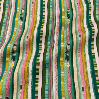 Tecido Tricoline Digital Listras Floridas Coleção Tea Tecido Tricoline Digital Listras Floridas Coleção Tea