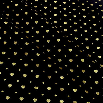 Tecido Tricoline Corações Dourado Fundo Preto