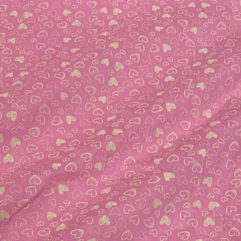 Tecido Tricoline Corações Rosa Medio
