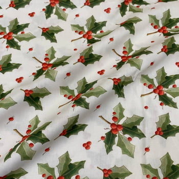 Tecido Tricoline Digital Azevinhos Dispersos Grande Natal dos Sonhos 