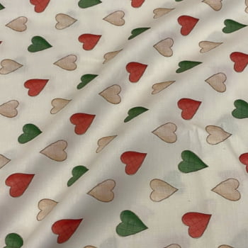 Tecido Tricoline Digital Corações Coloridos Natal dos Sonhos