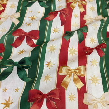 Tecido Tricoline Digital Fitas e Laços de Natal Tecido Tricoline Digital Fitas e Laços de Natal
