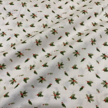Tecido Tricoline Digital Azevinhos Dispersos Pequeno Natal dos Sonhos